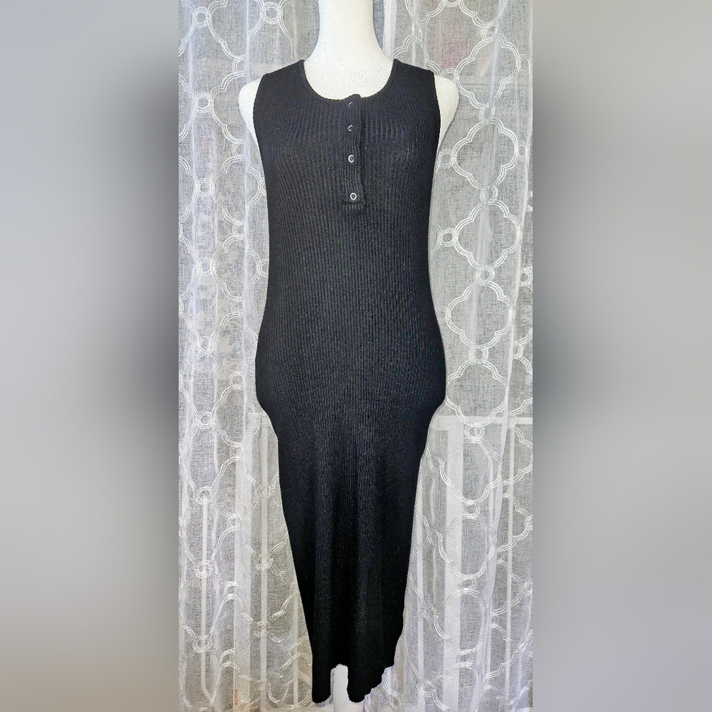 Torrid Black Henley Ribbed Midi Bodycon Tank Dress - Size 00 Equal to Size 10-12